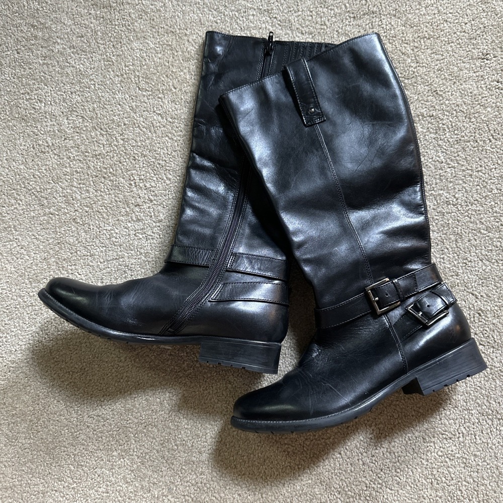Clarks Plaza Studio Women's Black Waterproof Tall Boots Size 12 M